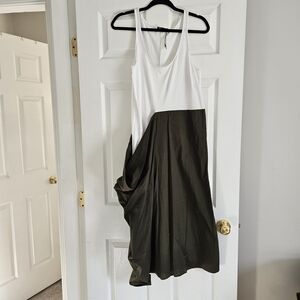 Zara Asymmetrical Dress in White and Olive